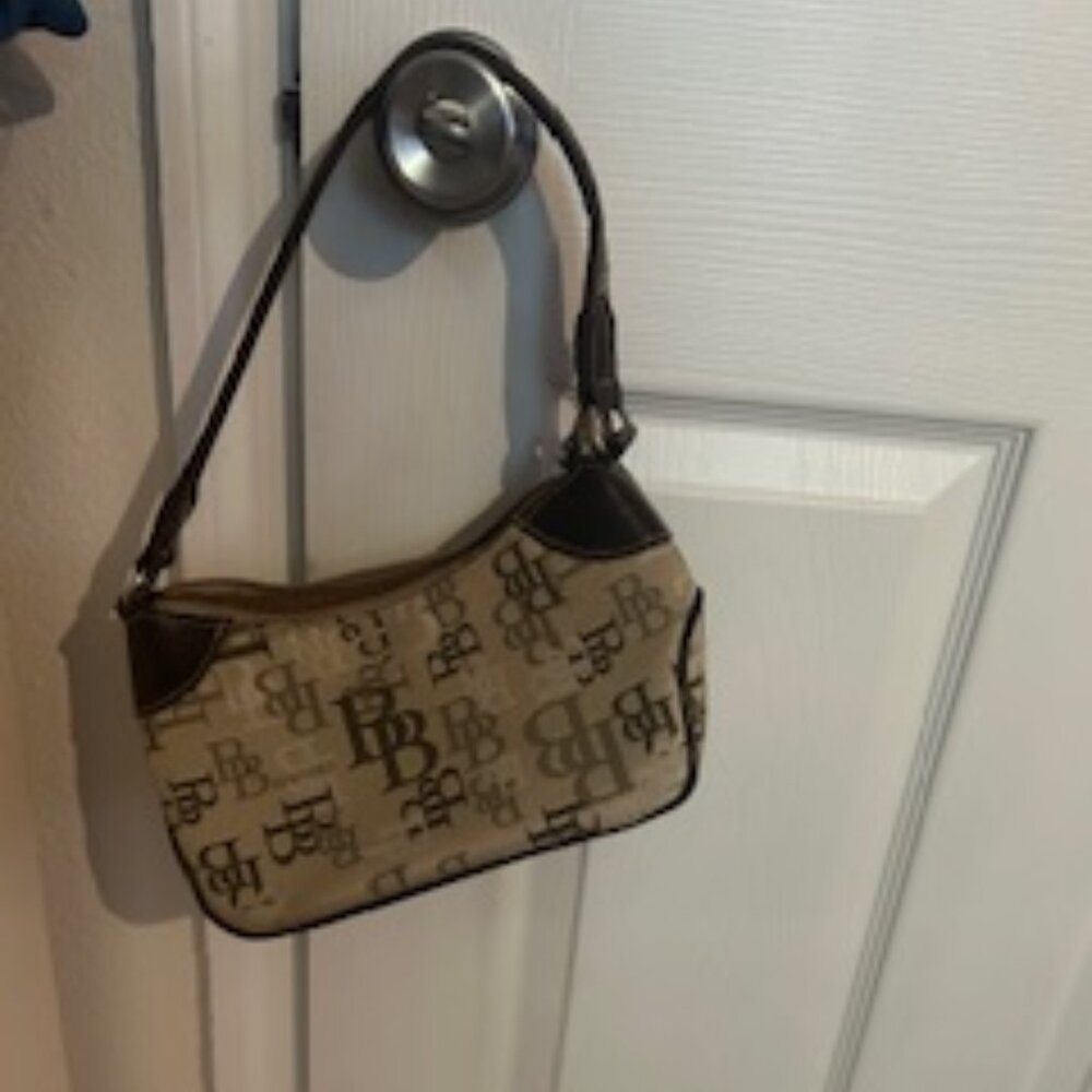Clutch purse -Brentano -Brown/tan strap -inside & outside zippers - 2sm  pockets